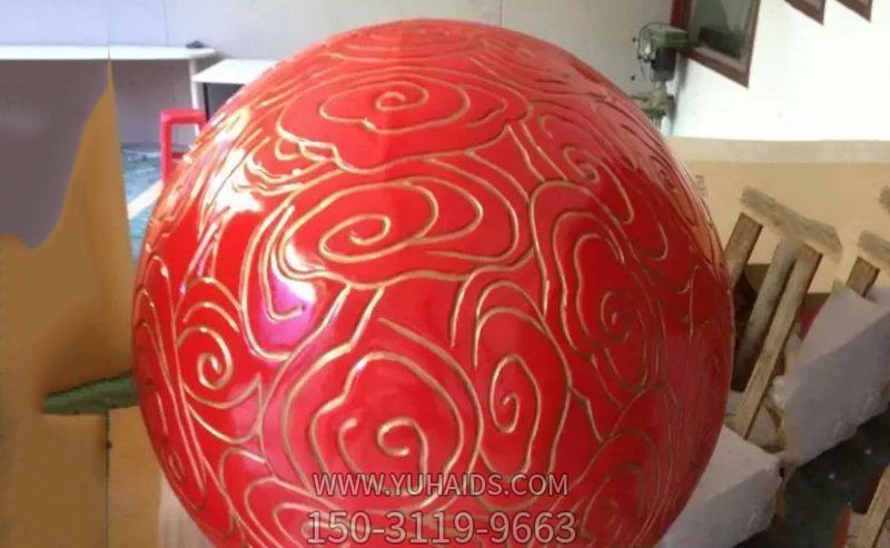 樹(shù)脂花紋創(chuàng )意抽象紅色球體雕塑