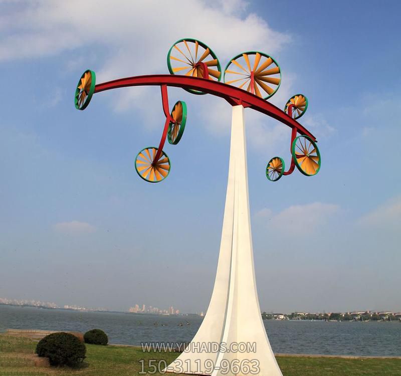 海邊景區彩繪不銹鋼風(fēng)車(chē)雕塑
