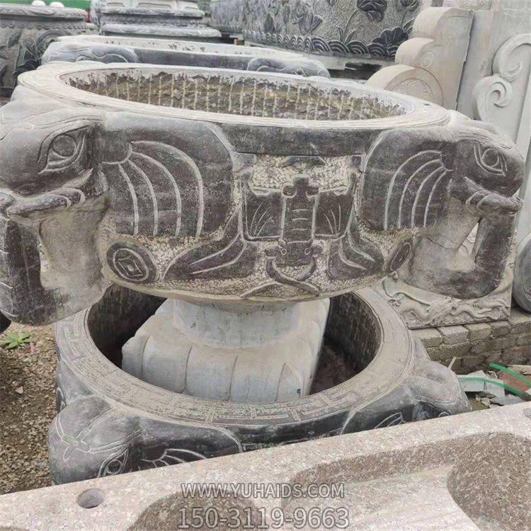 戶(hù)外庭院仿古石雕魚(yú)缸老石槽擺件 雕塑