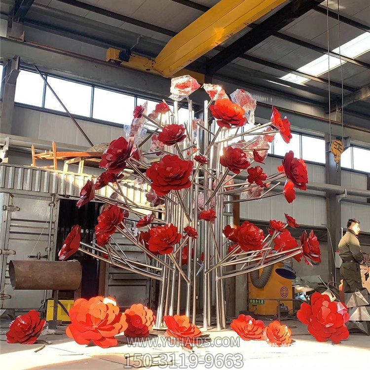不銹鋼玫瑰花樹(shù)，抽象植物景觀(guān)雕塑