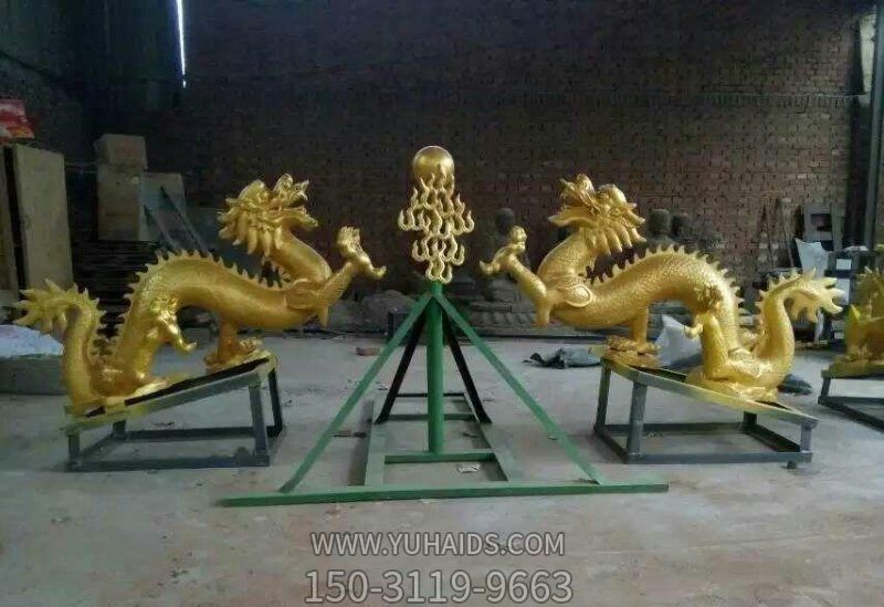 景區創(chuàng  )意不銹鋼鎏金二龍戲珠雕塑