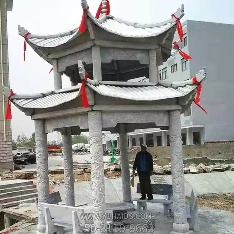 公園小區擺放雙層花崗巖六角涼亭長(cháng)廊 雕塑