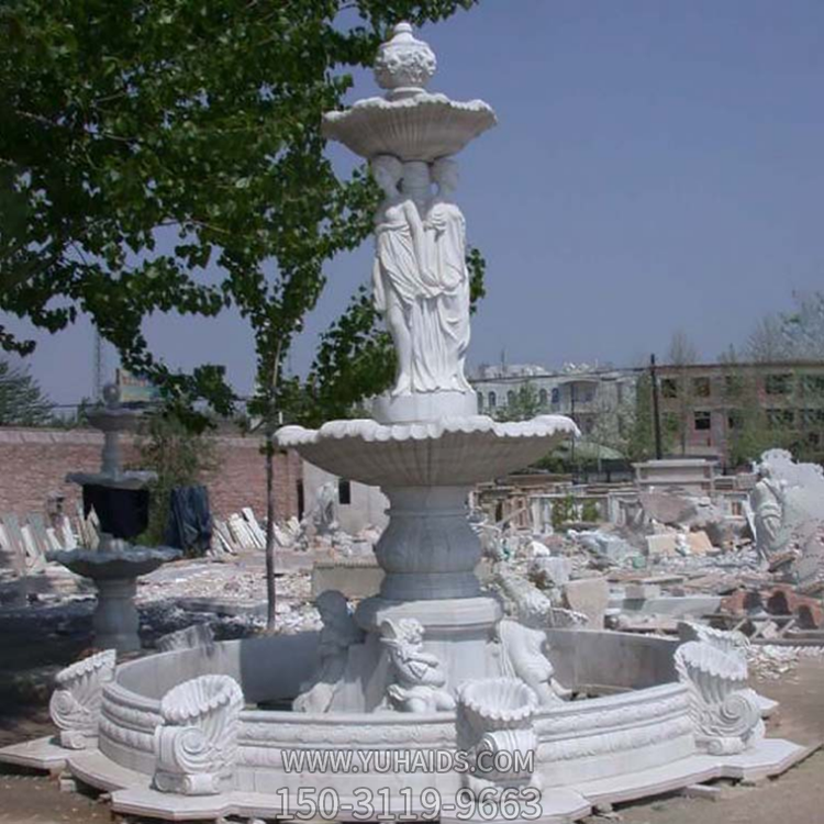 漢白玉石雕噴泉，歐式人物裝飾噴泉流水缽雕塑