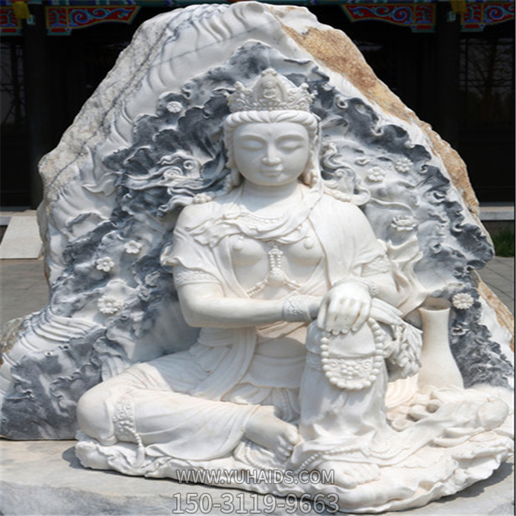 石雕觀(guān)音，漢白玉大理石浮刻觀(guān)世音菩薩雕塑