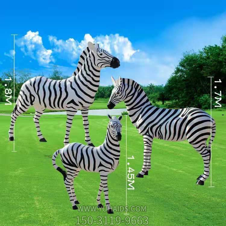 動(dòng)物園仿真斑馬玻璃鋼園林擺件動(dòng)物雕塑 