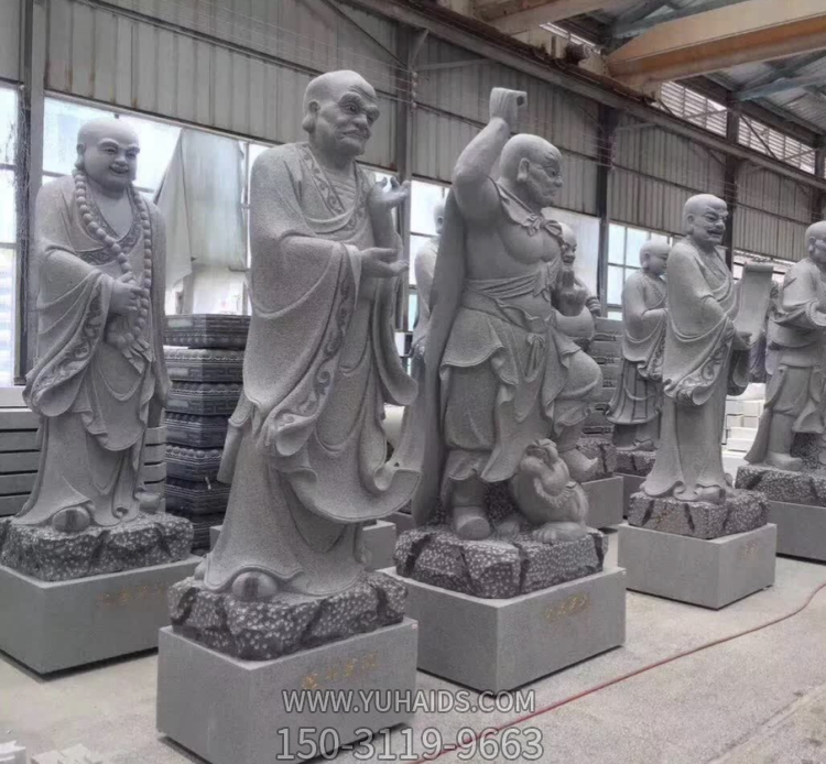 十八羅漢系列佛像，花崗巖18羅漢像雕塑