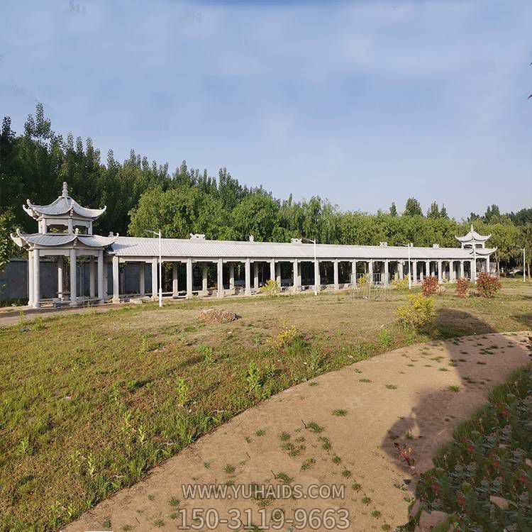 公園擺放大型青石中式長(cháng)廊休閑涼亭雕塑