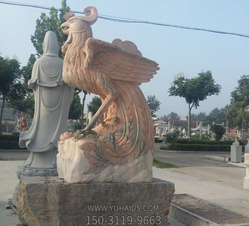 街道創(chuàng  )意晚霞紅石雕鳳凰雕塑