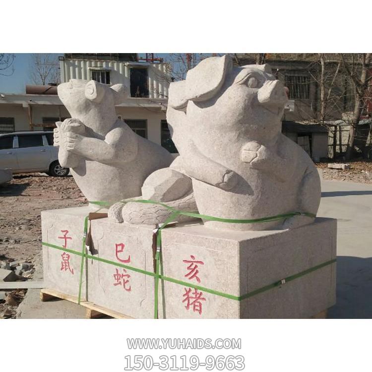 廣場(chǎng)戶(hù)外擺放石雕砂巖雕刻十二生肖動(dòng)物景觀(guān)雕塑