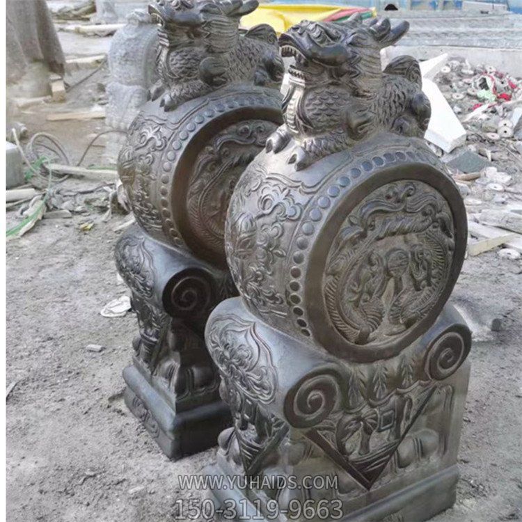 青石石雕庭院門(mén)口門(mén)墩一對抱鼓石雕塑
