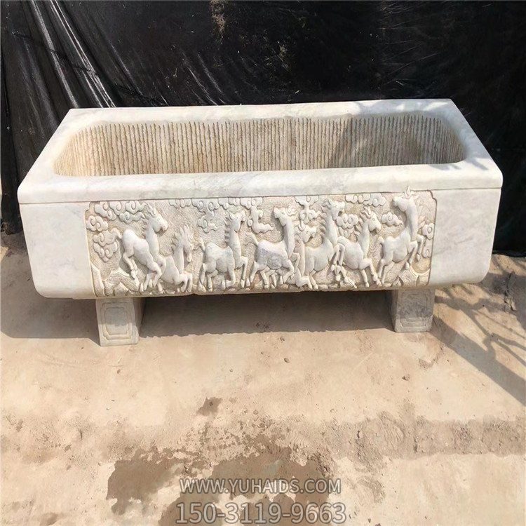 大理石石雕戶(hù)外園林景觀(guān)浮雕老石槽雕塑