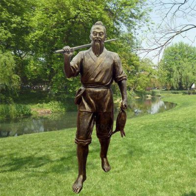 景區景點(diǎn)仿銅捕魚(yú)的古代人物