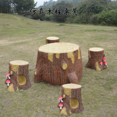 游樂(lè )場(chǎng)戶(hù)外擺放玻璃鋼仿真樹(shù)木圓形桌椅