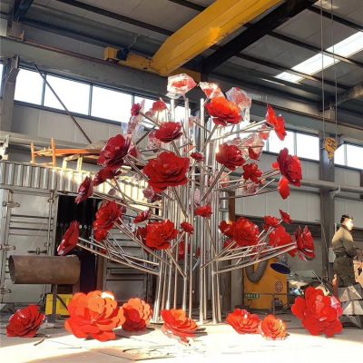 不銹鋼玫瑰花樹(shù)，抽象植物景觀(guān)雕塑