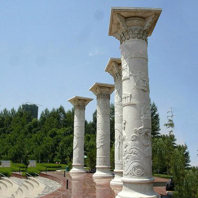 廣場(chǎng)戶(hù)外擺放大理石浮雕文化石柱