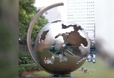 公園廣場(chǎng)創(chuàng  )意抽象藝術(shù)鏡面不銹鋼地球儀雕塑