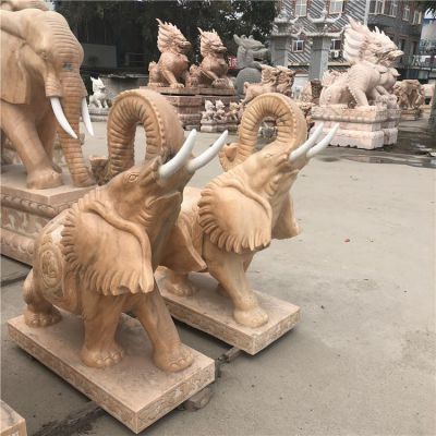 鎮宅招財大理石晚霞紅石雕戶(hù)外大象雕塑