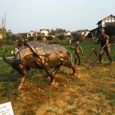 銅雕廣場(chǎng)戶(hù)外農耕牛雕塑