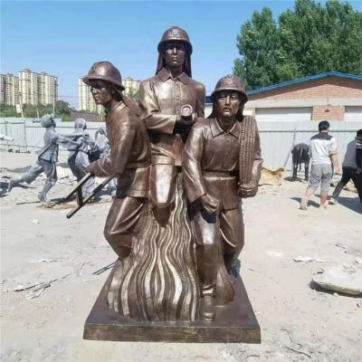 景區玻璃鋼仿銅園林消防員景觀(guān)人物 