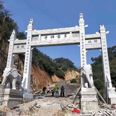 山林景區寺院漢白玉浮雕三門(mén)無(wú)樓牌坊