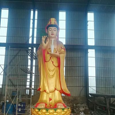 玻璃鋼彩繪漆金觀(guān)音神像寺廟供奉擺件