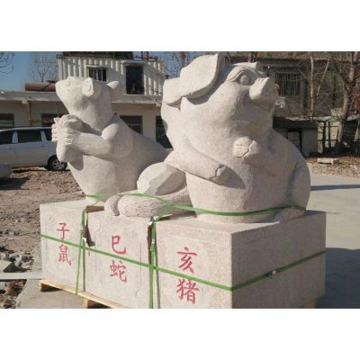 廣場(chǎng)戶(hù)外擺放石雕砂巖雕刻十二生肖動(dòng)物景觀(guān)雕塑
