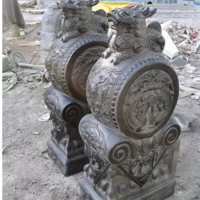 青石石雕庭院門(mén)口門(mén)墩一對抱鼓石雕塑