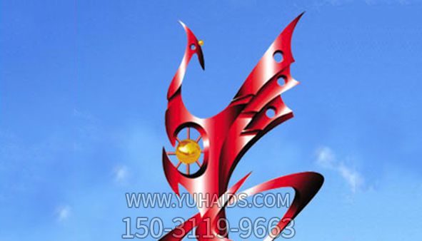 公園城市創(chuàng  )意抽象玻璃鋼紅色鳳凰雕塑