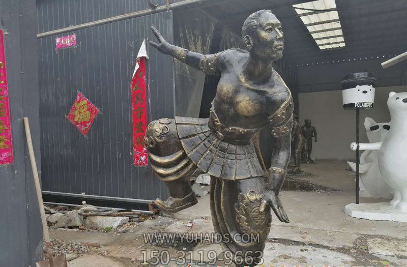 廣場(chǎng)草坪蒙古傳統摔跤人物銅雕雕塑