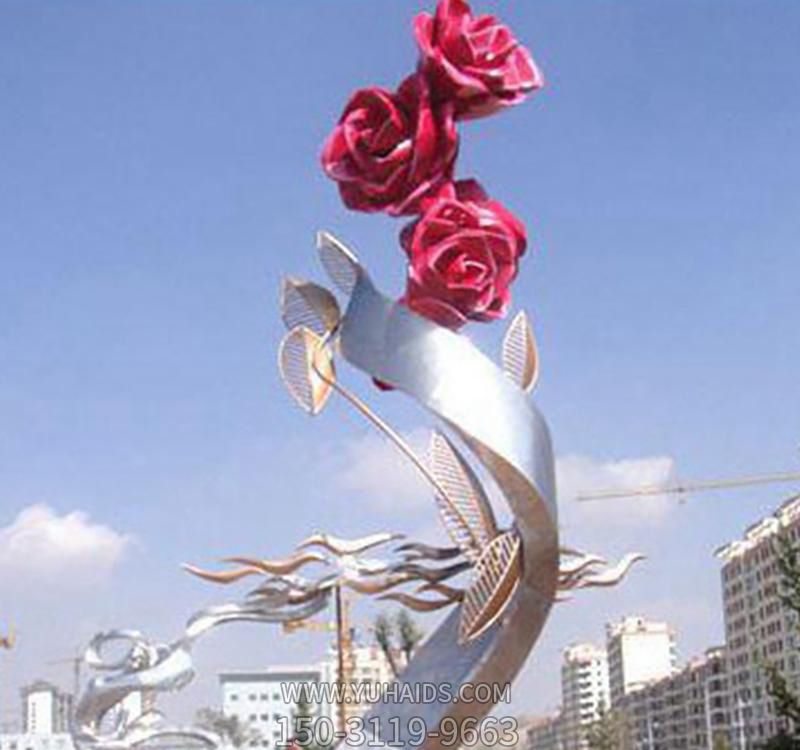 不銹鋼廣場(chǎng)景觀(guān)玫瑰花雕塑