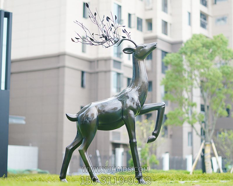 校園景觀(guān)裝飾品不銹鋼仿銅梅花鹿雕塑