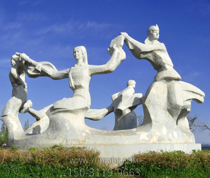 圍圈跳舞的少數民族人物廣場(chǎng)大理石雕塑