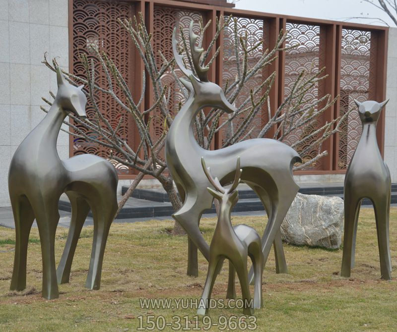 公園景區不銹鋼仿銅抽象藝術(shù)鹿雕塑