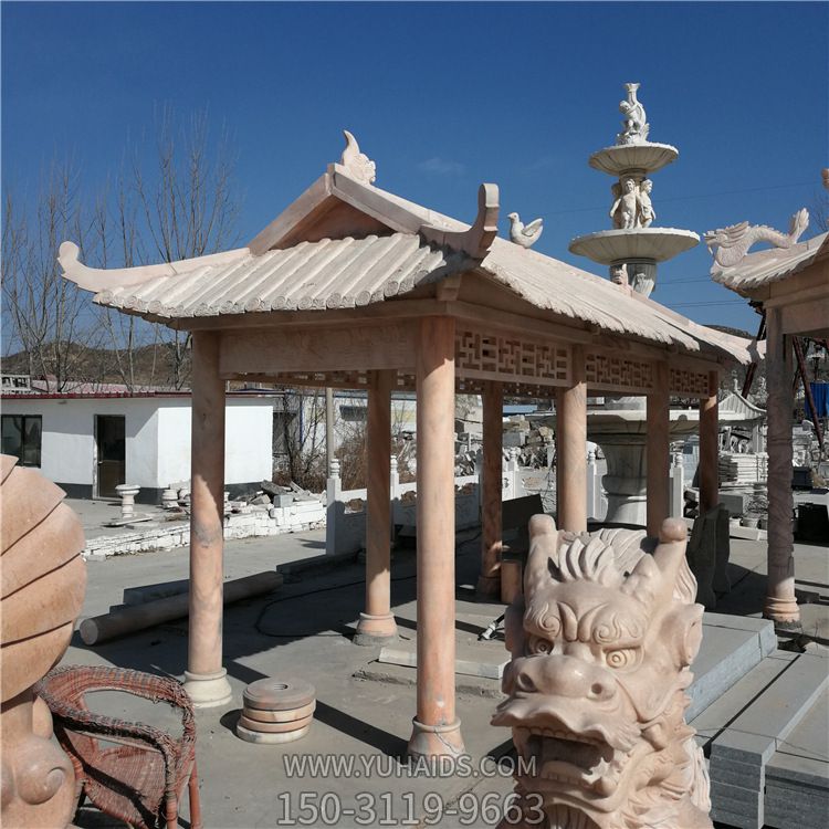 村莊文化廣場(chǎng)擺放晚霞紅長(cháng)廊涼亭雕塑