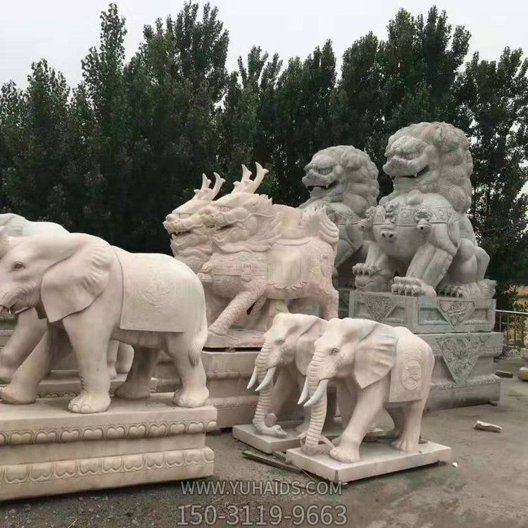 晚霞紅戶(hù)外園林景觀(guān)石石雕大象雕塑 