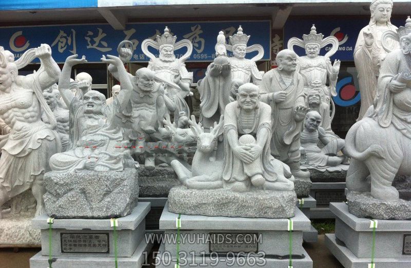 景區寺廟大理石石雕坐著(zhù)的佛像十八羅漢雕塑