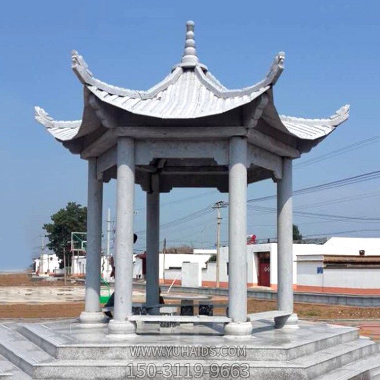 石雕涼亭大理石青石村莊廣場(chǎng)戶(hù)外六角復古涼亭雕塑