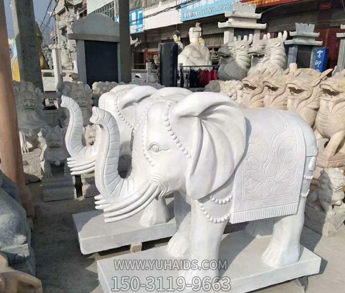 公園景區創(chuàng )意漢白玉石雕大象雕塑