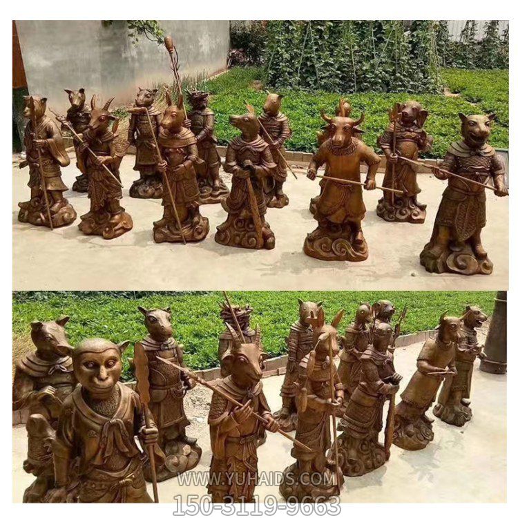 人身獸首的十二生肖銅雕，可做石材或玻璃鋼材質(zhì)雕塑