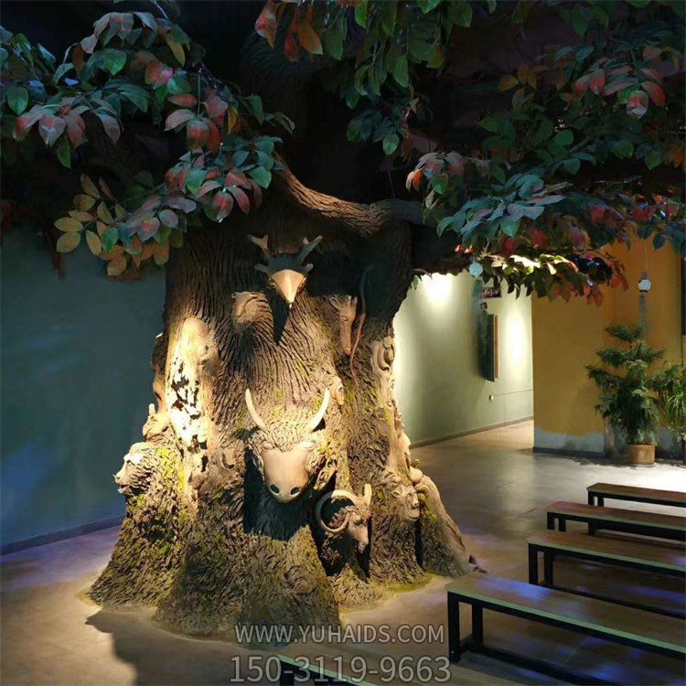 商場(chǎng)室內裝飾玻璃鋼水泥仿真大樹(shù)景觀(guān)擺件雕塑