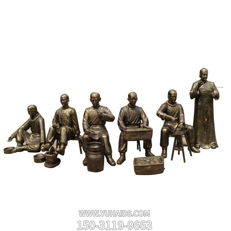 玻璃鋼仿銅景觀(guān)城市街道捻藥制藥的人物雕塑