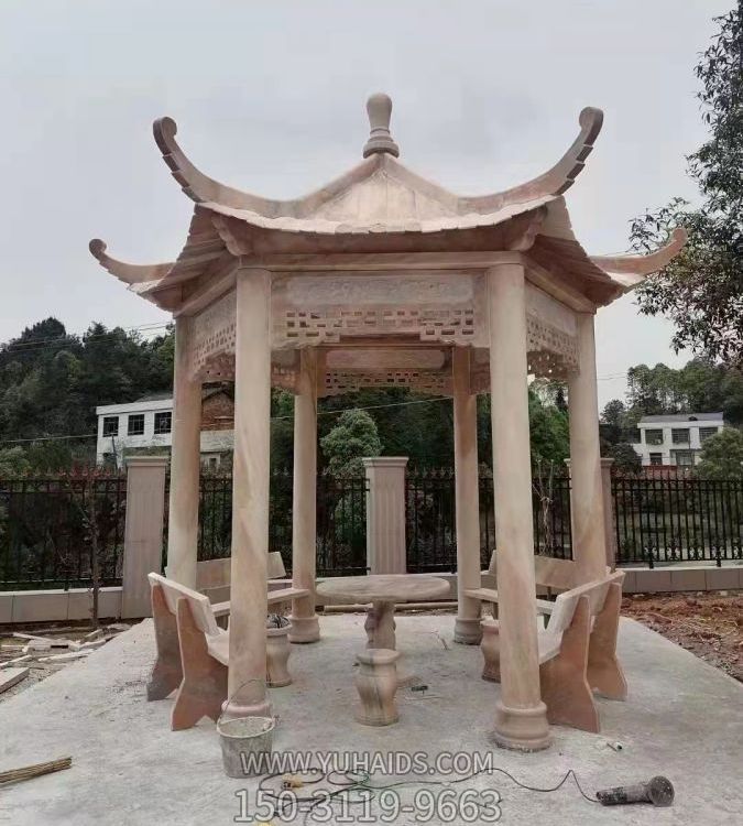 石材長(cháng)廊公園別墅中式庭院欄桿六角亭雕塑