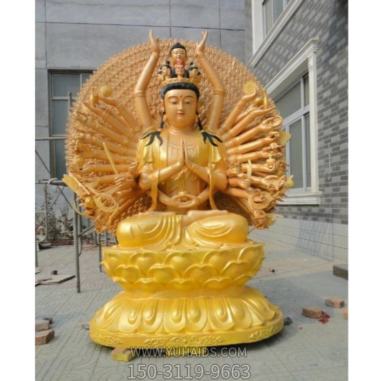 寺廟供奉三米彩繪銅觀(guān)音菩薩佛像坐像雕塑