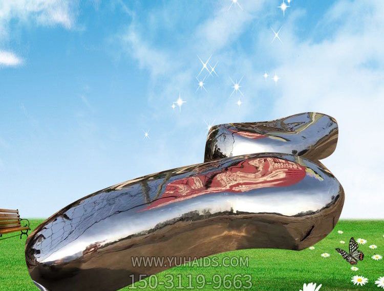 公園抽象鏡面不銹鋼金屬創(chuàng )意鵝卵石吧擺件雕塑