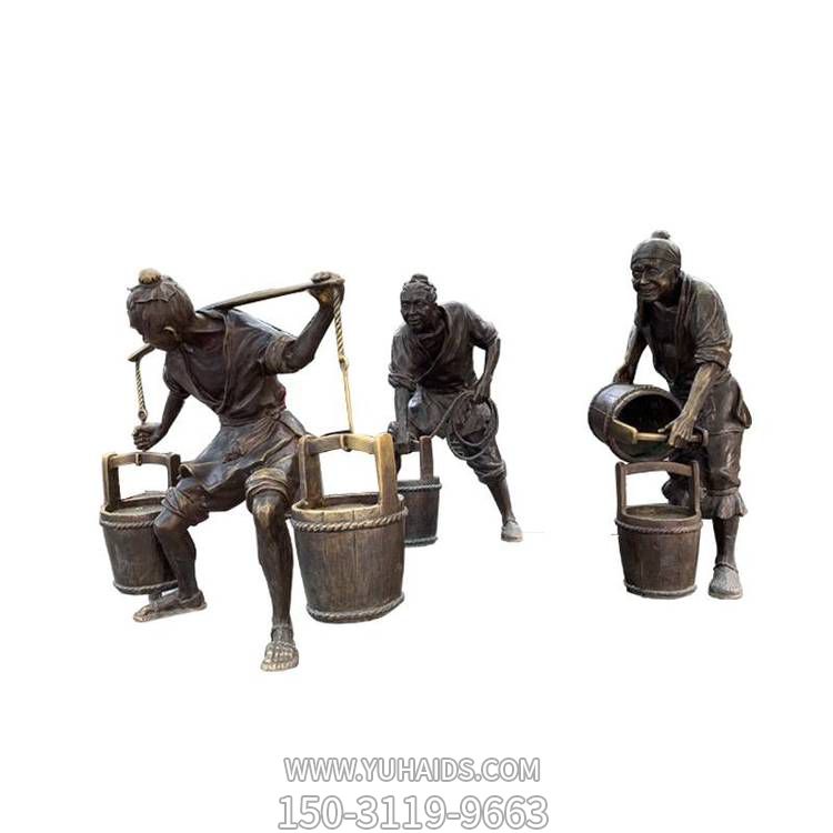 玻璃鋼仿銅古人挑水民俗小品景區商業(yè)街擺件雕塑