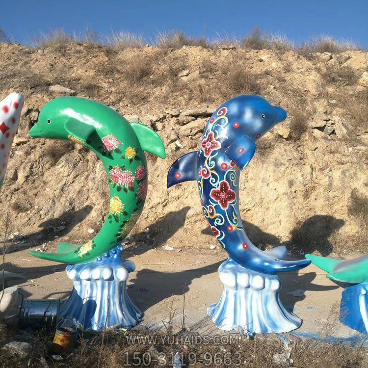 玻璃鋼海豚，彩繪海洋動(dòng)物雕塑