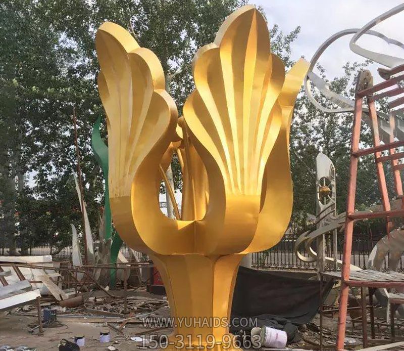 戶(hù)外大型不銹鋼金色紫荊花花朵雕塑