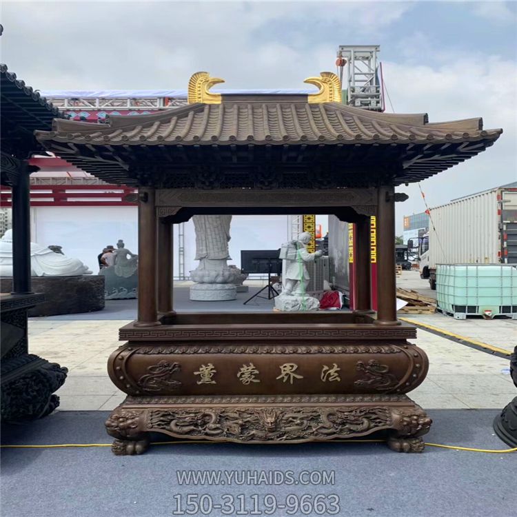 寺院景區長(cháng)形仿古建筑寶蓋香爐雕塑