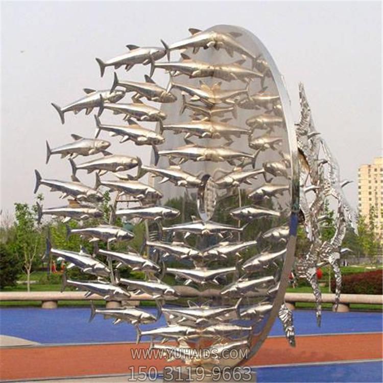 廣場(chǎng)大型不銹鋼鏡面魚(yú)群雕塑