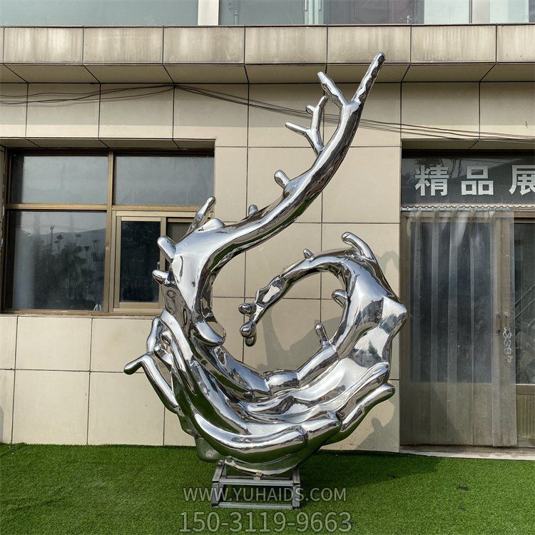 酒店會(huì )所不銹鋼海浪浪花雕塑